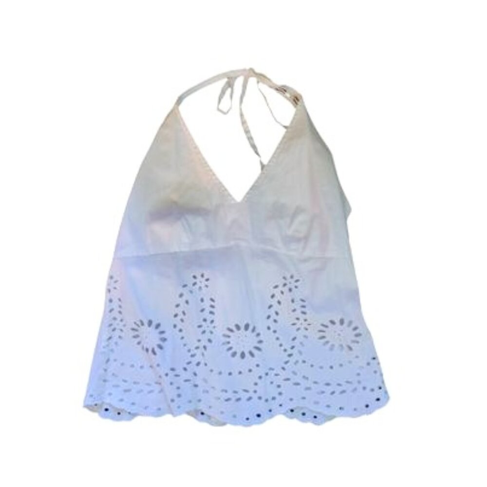 INC Stretch White Floral Cut Out Design Blouse